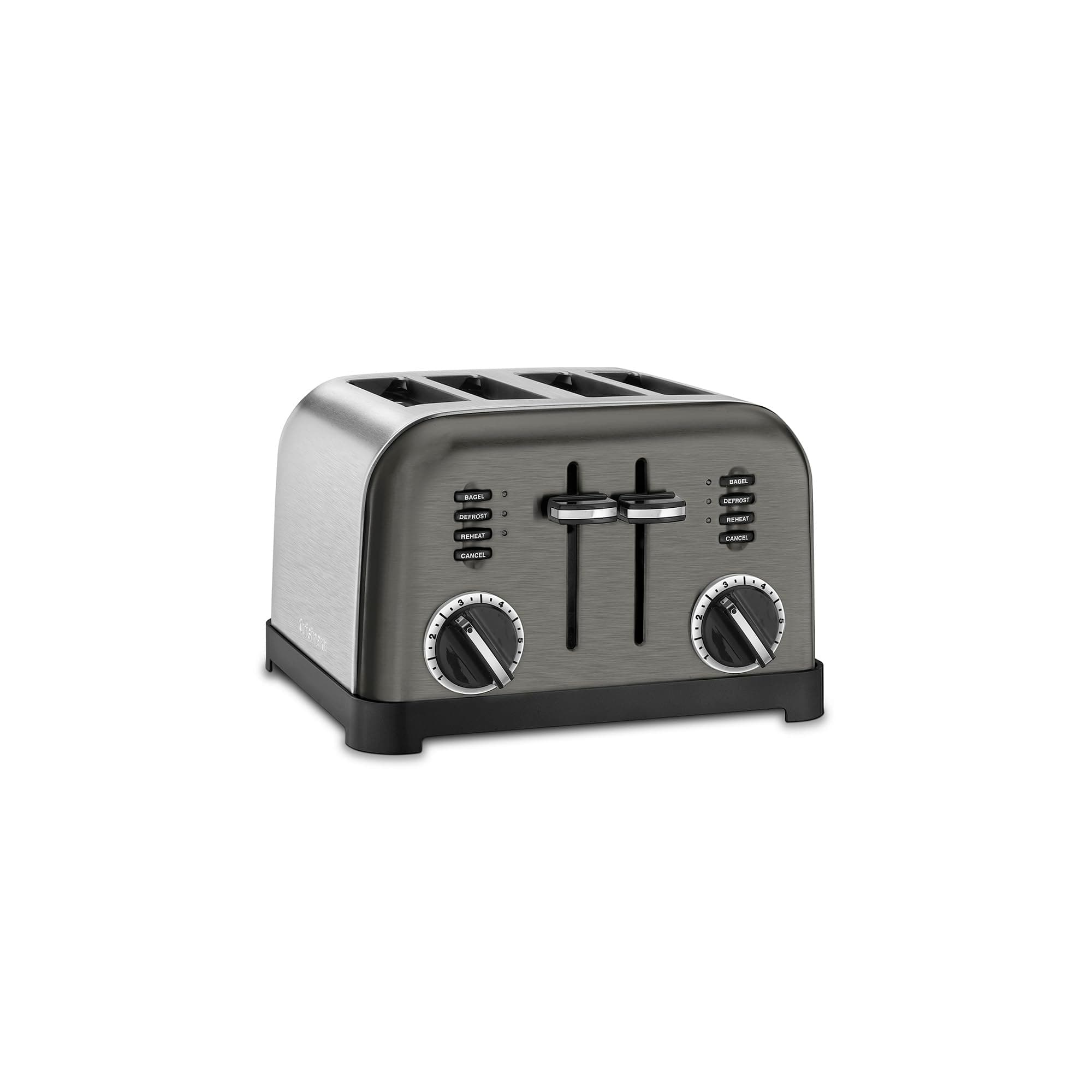 4 Slice Toaster, Compact Stainless Steel Toaster with Extra-Wide Slots for Toasting Bread, French Toast, Bagels and Pastries, Defrost & Reheat Functions, CPT-180BKSP1, Black/Stainless Steel