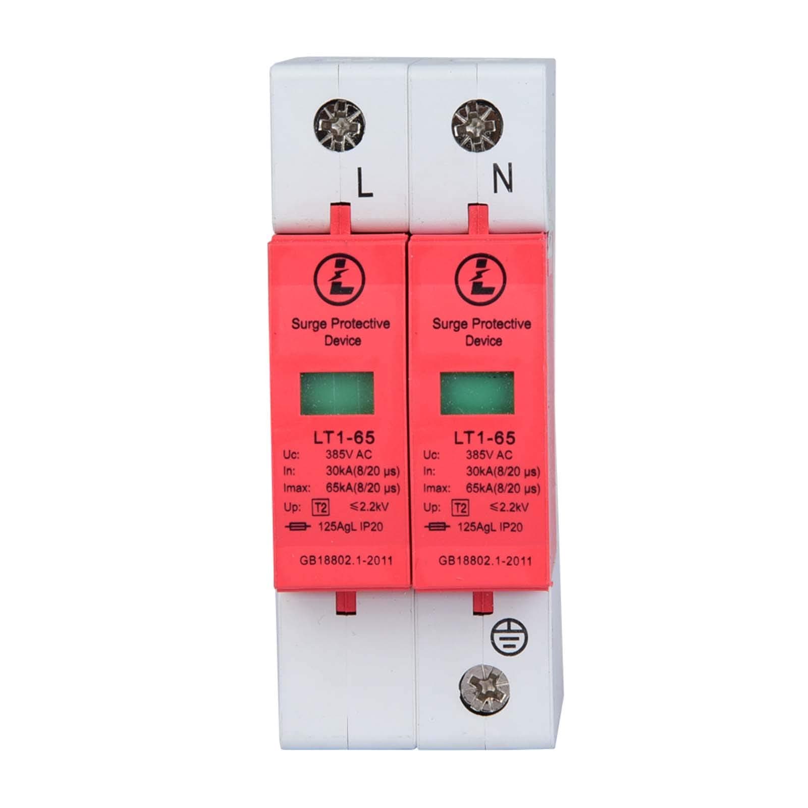 House Surge Protector, 2P 40/65/80KA 385V House Surge Protector Low-Voltage Arrester Device High Precision(2P65KA)