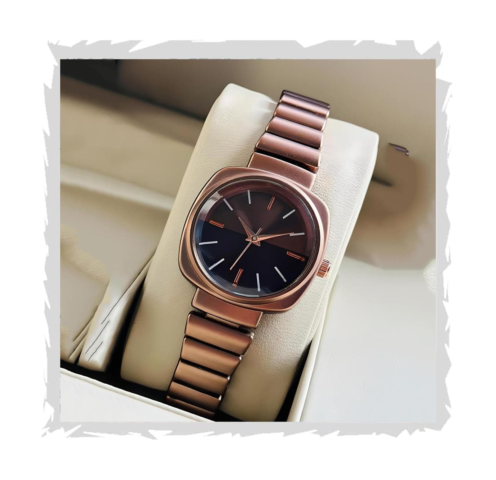 watch's Unique Design Elements (Round face in Square Frame, 5 Color Eddy dials & Belt) Steel Chain Strap Stylish Girls Ladies Fashion Wrist Watches Analog Watch for Women