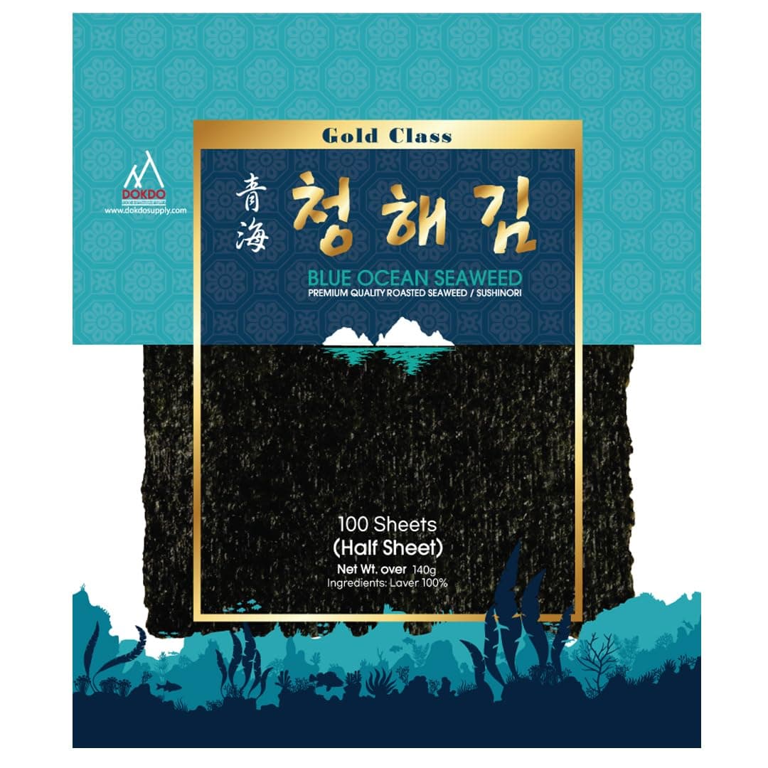 Blue Ocean Organic Sushi Nori Seaweed, 100 Sheets (half size), 140g - Yaki Roasted Laver, 100% Natural, Fresh Premium Thick Quality for Rolls & Wraps