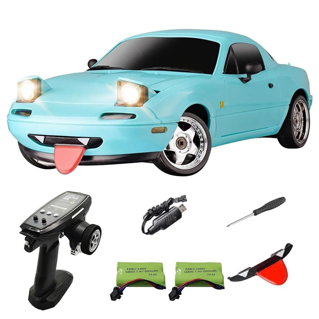 LDRC 1804 Pro RC Drift Car Model with Gyro, 1/18 Scale RWD Full Proportional Control RTR Mini Racing Drift Car for Adult, Alloy Body Shell - 2 Battery