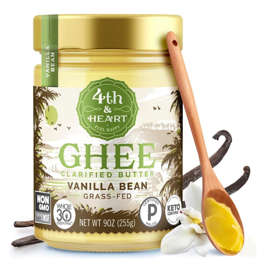 4th & Heart Vanilla Bean Grass-Fed Ghee, Clarified Butter, 1:1 Butter Substitute, Pasture-Raised, Lactose & Casein Free, 9 oz