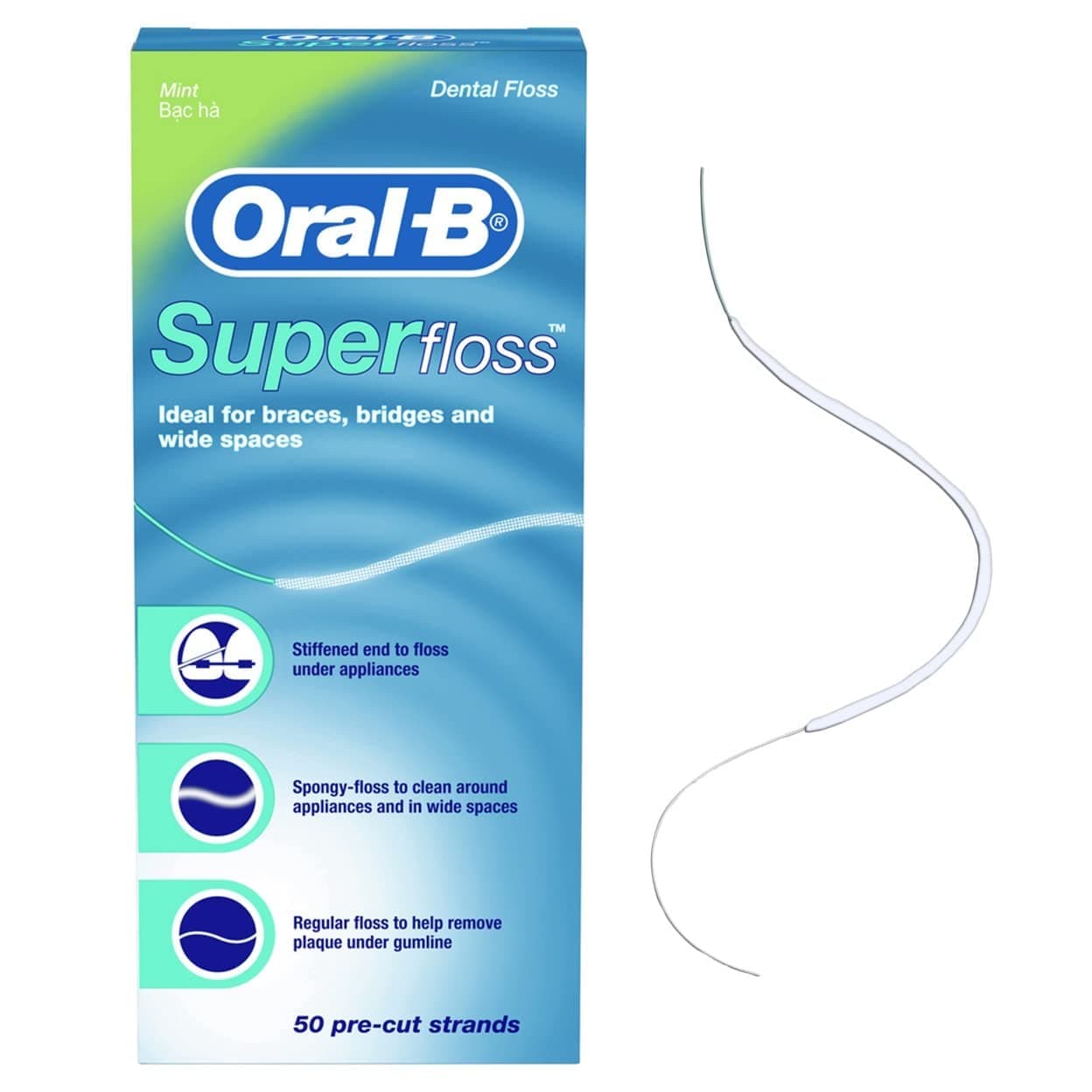 Oral-B Super Dental Floss, 50 Pre-Cut Strands, Ideal for Braces, Bridges and Wide Spaces