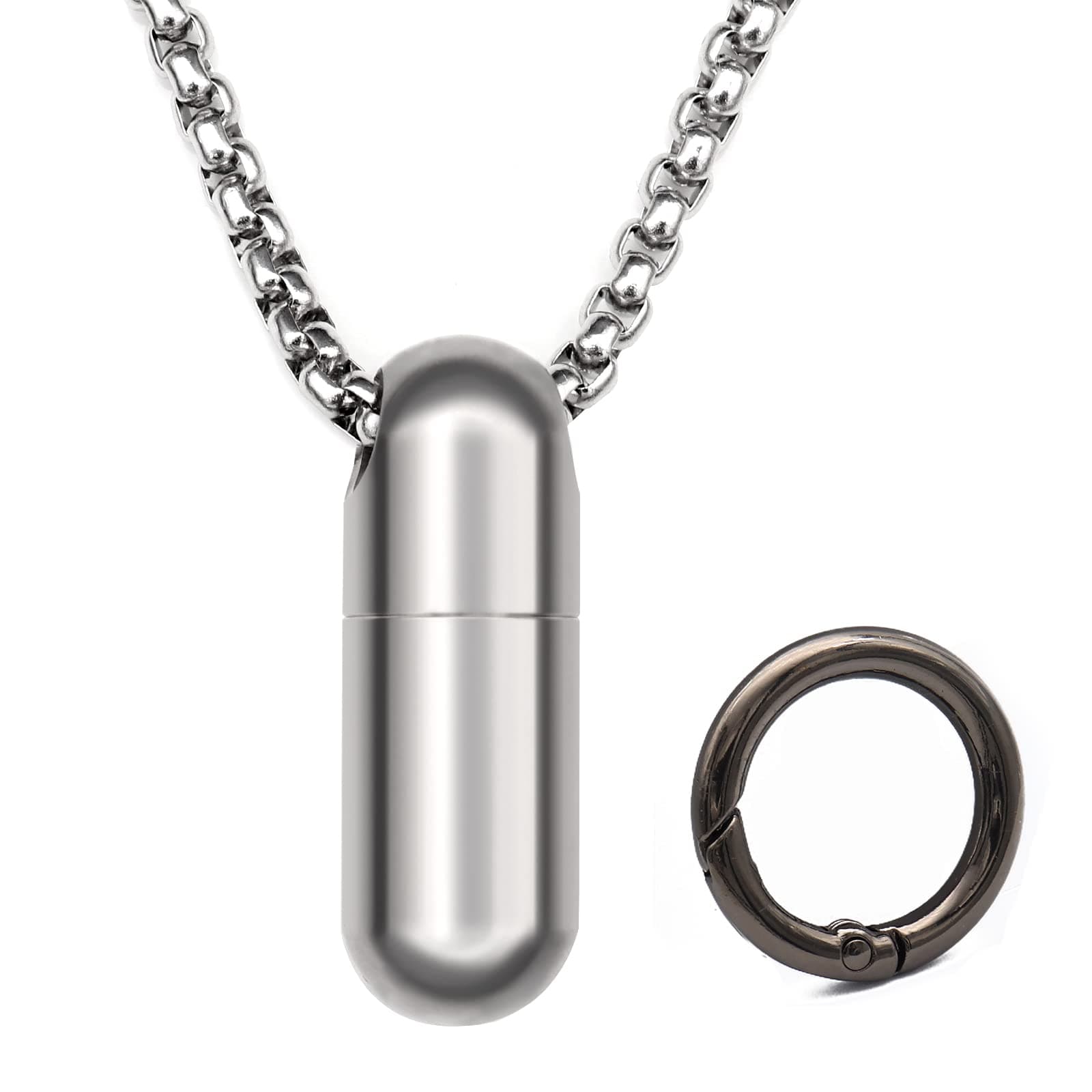 Titanium Pill Box Necklace, Small Waterproof Mini Pill Case with 28" Rolo Chain, Tiny Pill Fob for Men Women, Emergency Nitroglycerin Aspirin Container, Keychain Pill Holder for Travel, Gifts