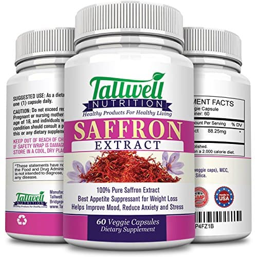 Pure Saffron Extract - Top Natural Appetite Suppressant, Maximum Strength 88.25mg, 60 Veggie Capsules by Tallwell Nutrition(tm)