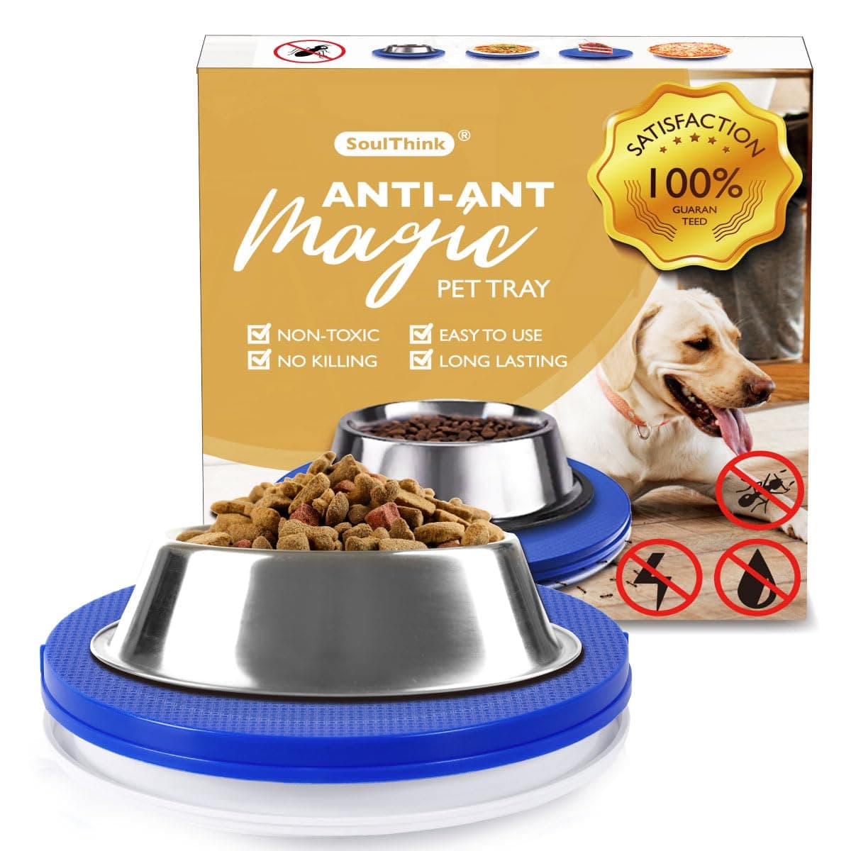 SoulThink® Ant Proof Cat Dog Bowl Tray - New Innovation Anti Ant Pet Food Dish Indoor No Chemical No Water Needed Different from Traditional Trap (Royal Blue)