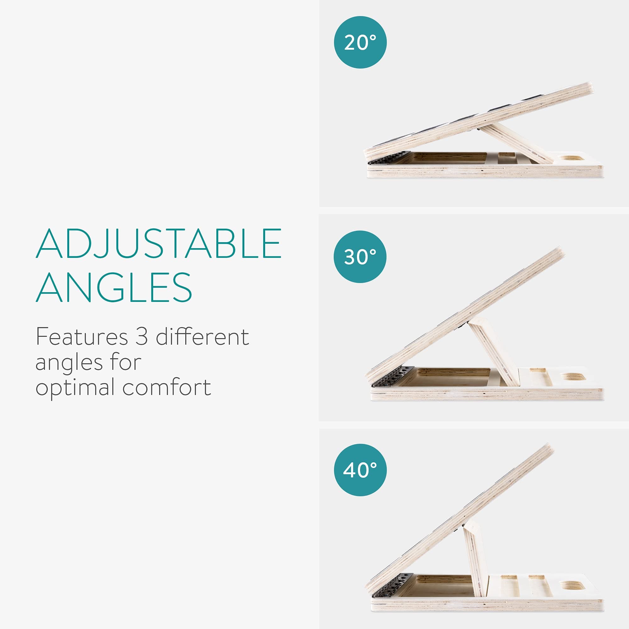 Navaris Slant Board Calf Stretcher - Adjustable Wood Incline Board for Stretching Calves - Wooden Exercise Wedge Tilt Ramp - with Grip Tape Strips