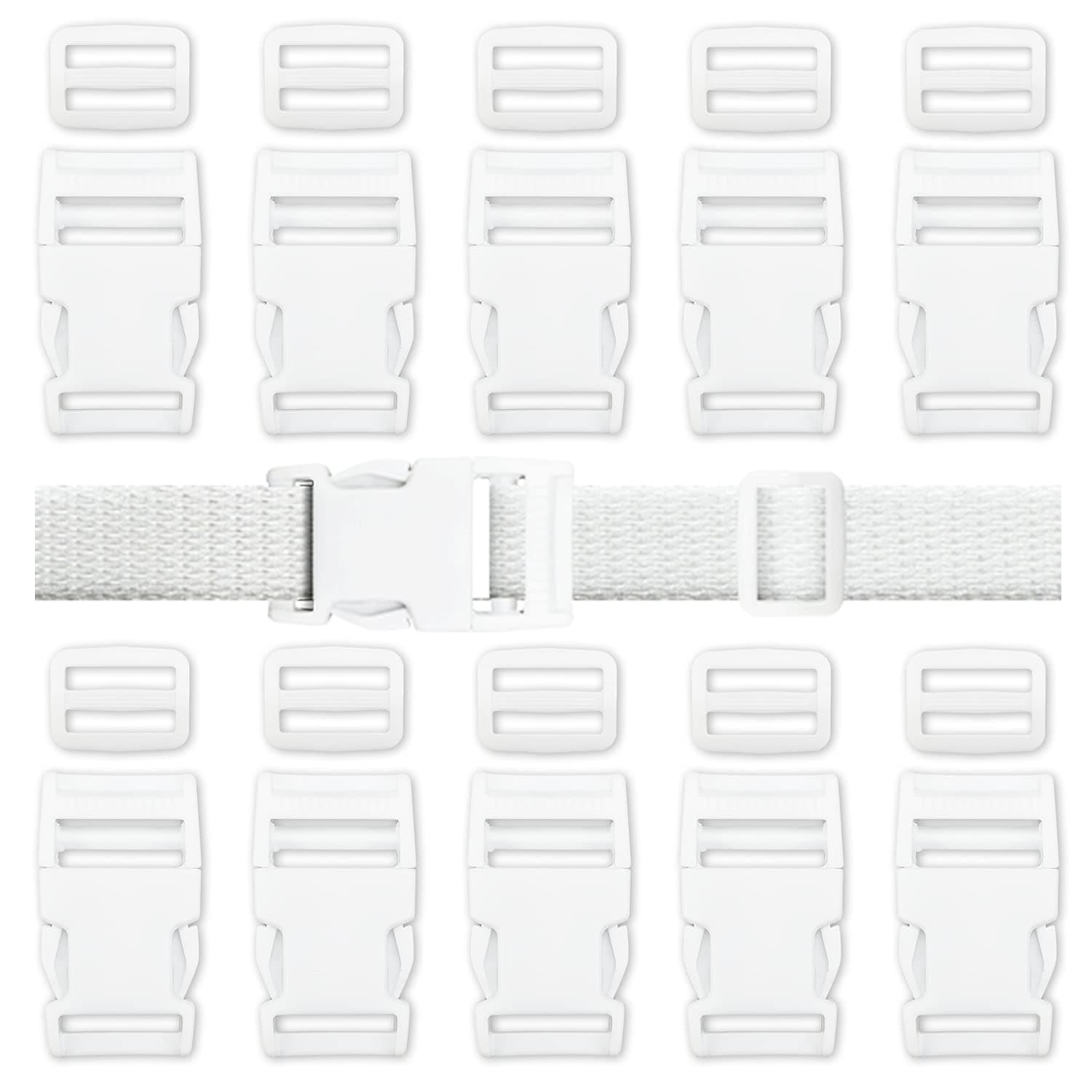– 10 Pieces Release Buckles with Tri-Glide Slides Plastic Adjustable Buckles Clips for DIY Craft (White)