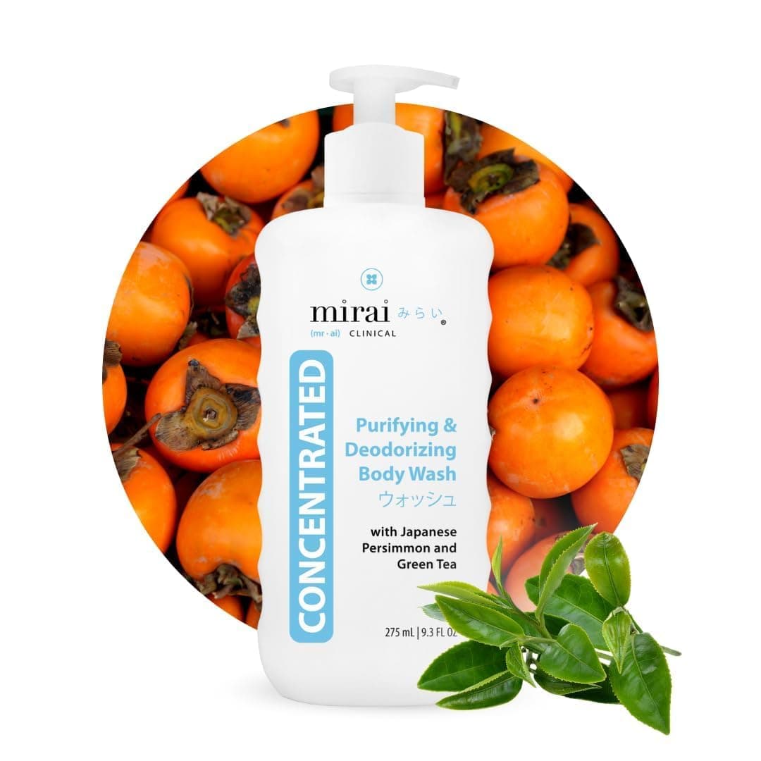 Mirai Clinical Body Wash for Strong Body Odor - Renewing Body Purifying & Deodorizing with Natural Persimmon & Green Tea Extracts - Nonenal® Eliminator for Women & Men - 9.29 Fl oz