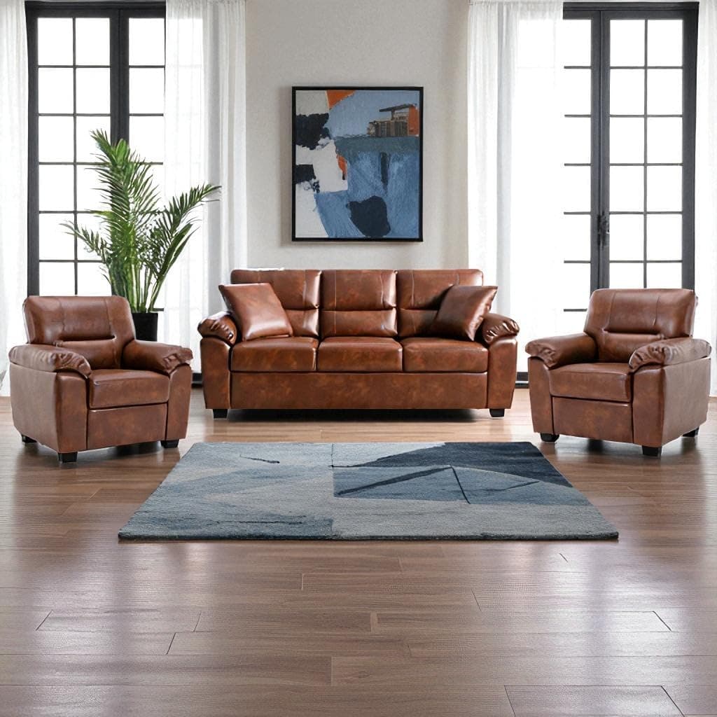 Anderson 3+1+1 Sofa Set for Living Room | Tan Leatherette | 5 Seater Sofa Bedroom,Office Furniture | Leather Sofa Set for Living Room | Sofa Set 5 Seater