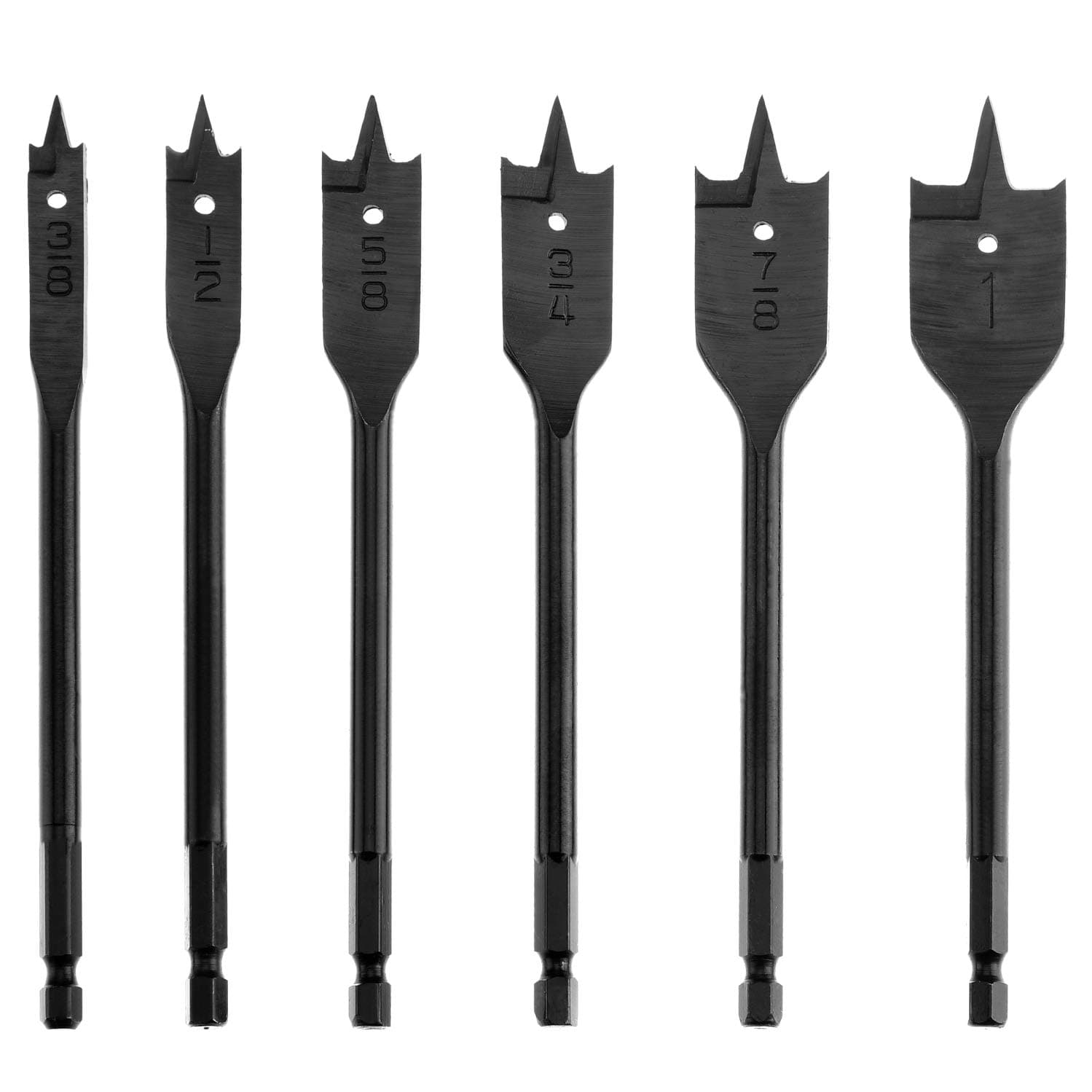 Spade Drill Bit Set, SUNGATOR 3/8-Inch to 1-Inch High Speed Flat Wood Bits, Quick-Change Hex Shank, 6-Piece