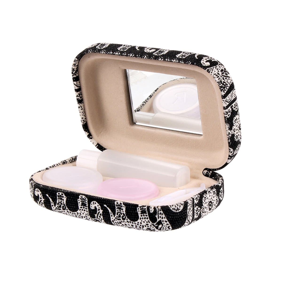 Portable Travel Contact Lens Case Box Eye Care Kit Holder Mirror Box (Black)