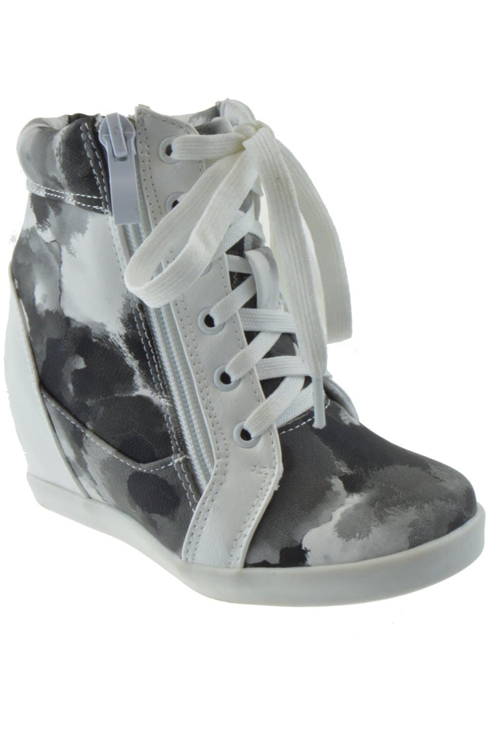 Peter 65K Little Girls Lace Up High Top Floral Wedge Sneakers Black