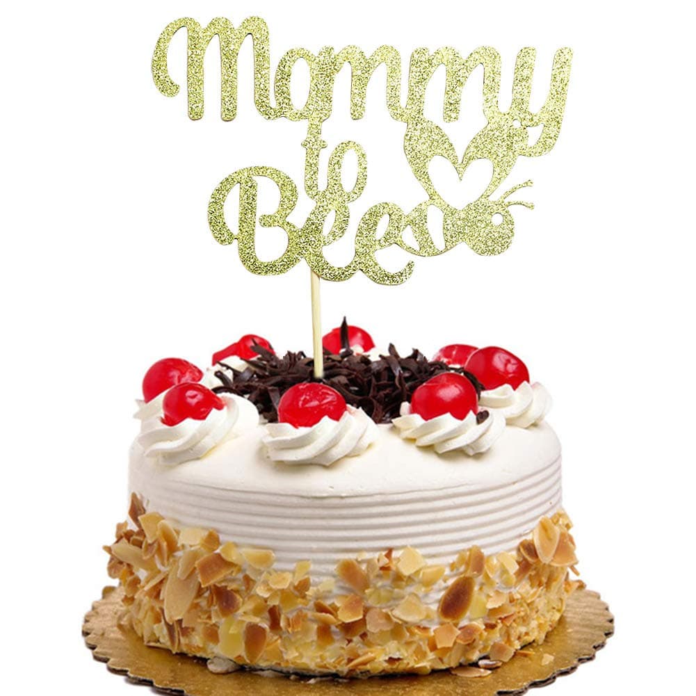 Mommy to Bee Cake Topper, Baby Shower, Mama to be Announcement, Pregnant Mom Cake Party Decorations Gold Glitter