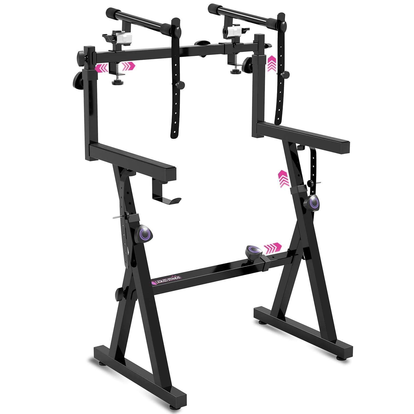 Liquid Stands Dual Piano Keyboard with 2nd Tier - Z Style Adjustable and Portable 2 Tier Heavy Duty Music for Synths and Electric Digital Keyboards - Fits 54 61 88 Key Pianos