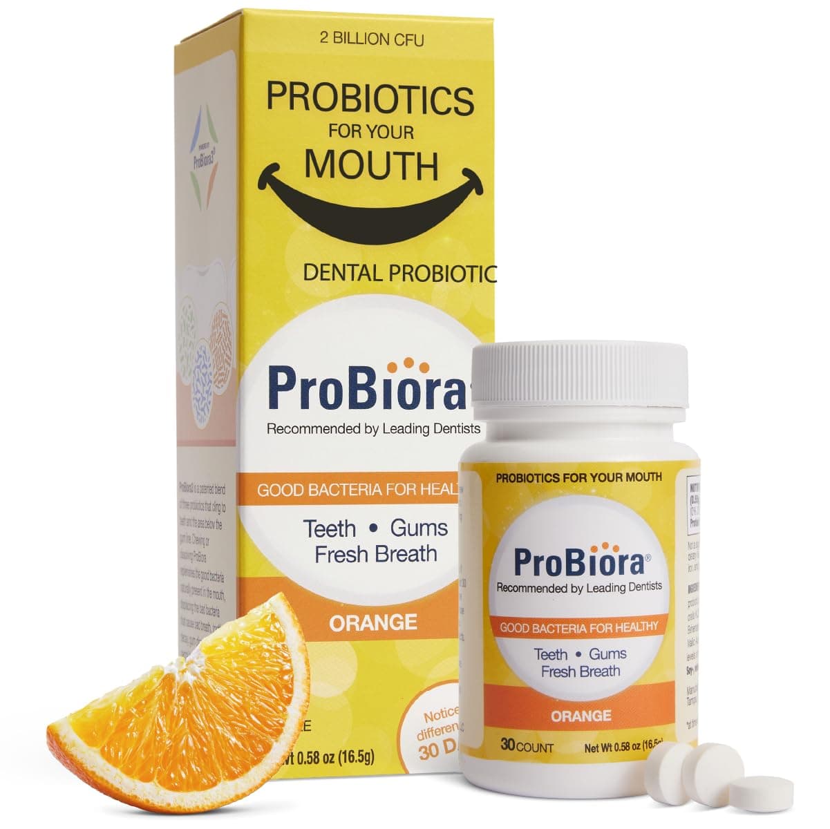 ProBiora Oral-Care Chewable Probiotic Tablets | Probiotic Supplement for Women & Men | Healthier Teeth & Gums | Fresher Breath | Whiter Teeth | Better Overall Health | 30 Count | Orange