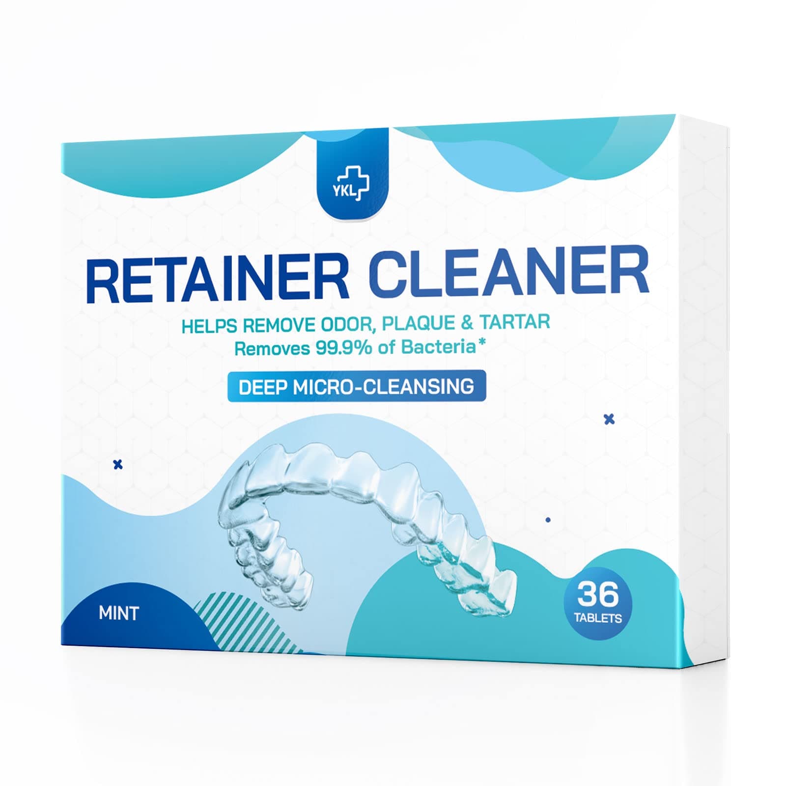 YKL Retainer & Denture Cleaner Tablets - 1 Months Supply (36 pcs) Dental Retainers for Aligner - Mouth & Night Guards - False Teeth Whitening - Removes Odor & Plaque