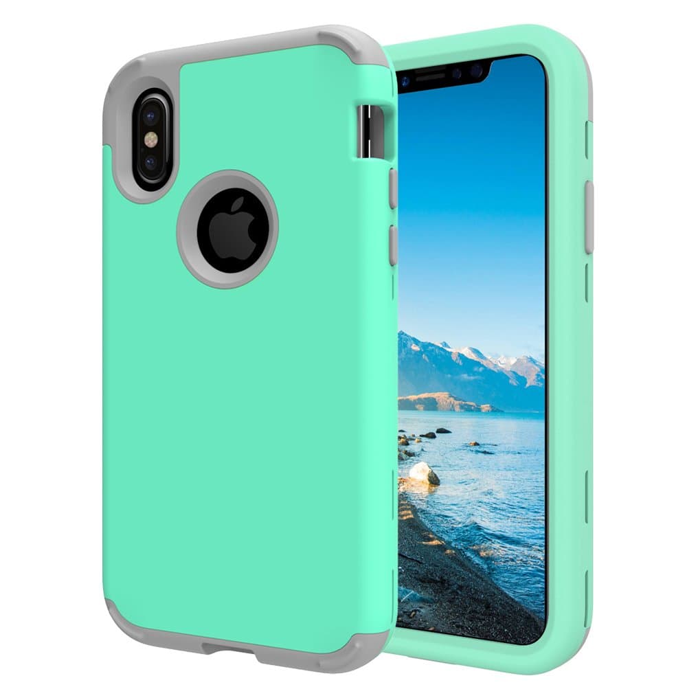 iPhone X Case, Tourist Hybrid Heavy Duty Dual Layer Hard PC Soft TPU Full Body Protective Case with Shockproof Anti Scratch Impact Resistant Raised Edges Protection for Apple iPhone X (Aqua)