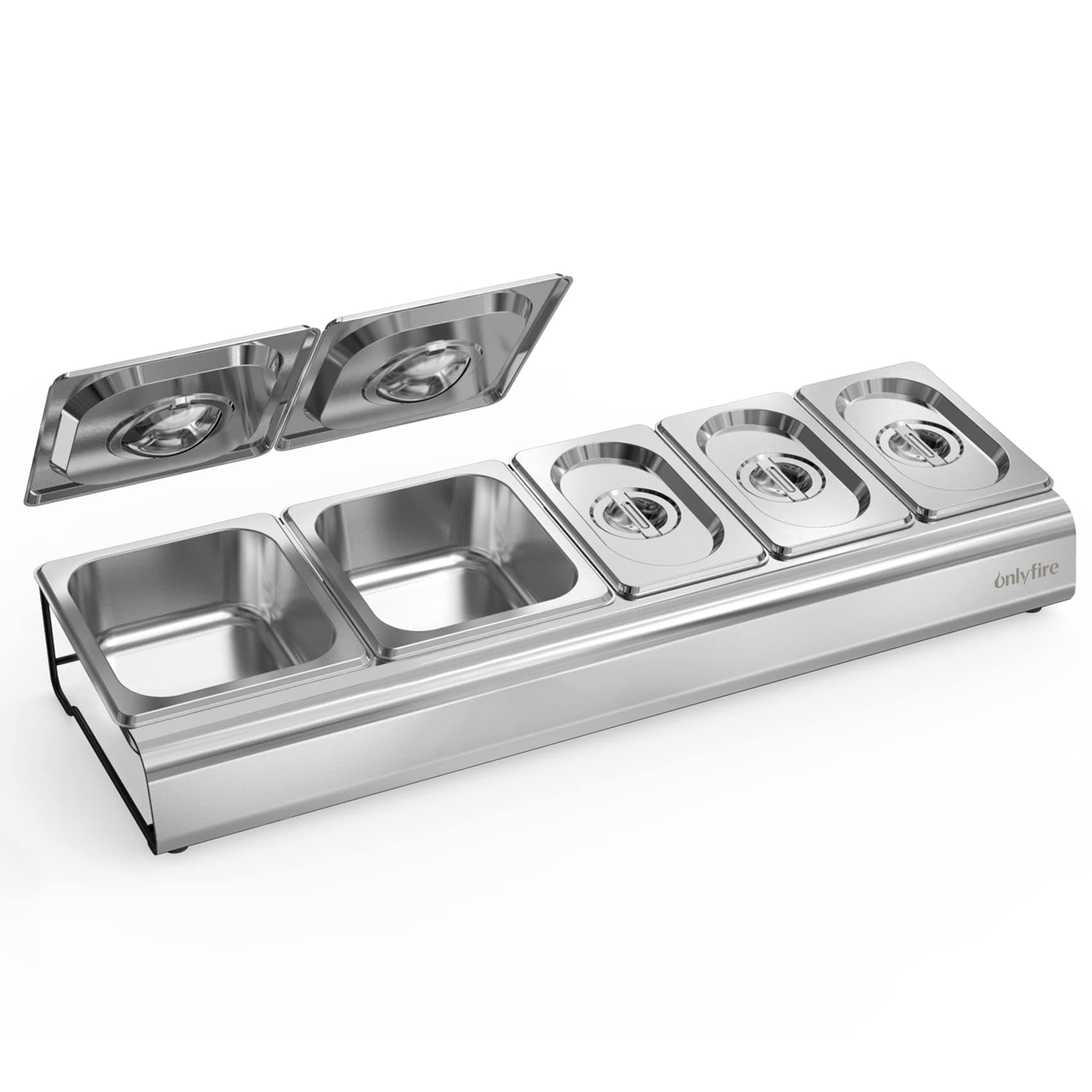 – onlyfire Pizza Topping Station Stainless Steel Seasoning Containers with Lid, 5 Compartment Trays for Preparing Ingredients and Toppings