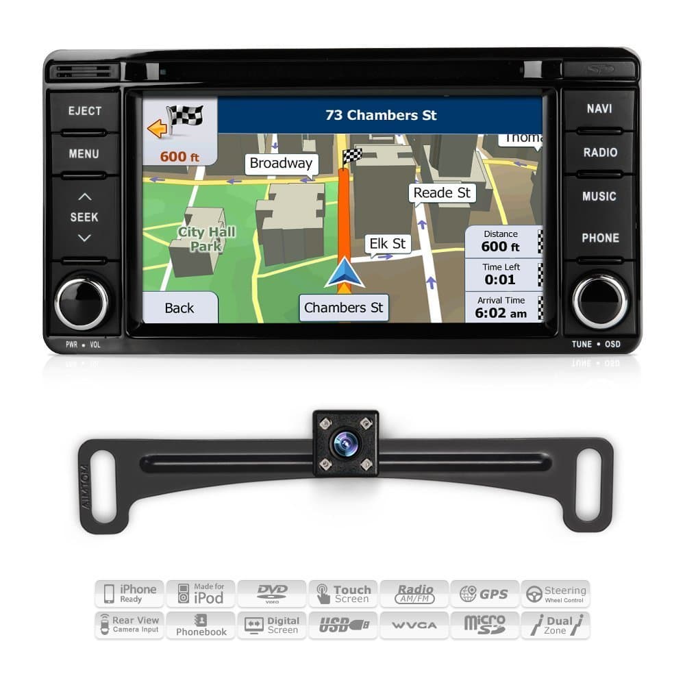 Aimtom 2014-2017 Mitsubishi Outlander Car Indash GPS 7 Inch Touch Screen Bluetooth Stereo Navigation System with Backup Camera Receiver MP3 Radio DVD CD Multimedia Player w/Copyrighted iGo Primo Maps