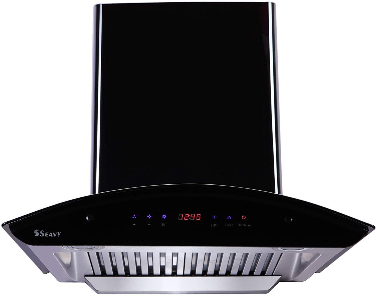 Seavy 60cm 1200 m3/hr Auto Clean Chimney with Free Installation Kit (Ciaz Titanium Black 60, 2 Baffle Filter with SS Oil Cup, Touch Control, Black Glossy Finish)