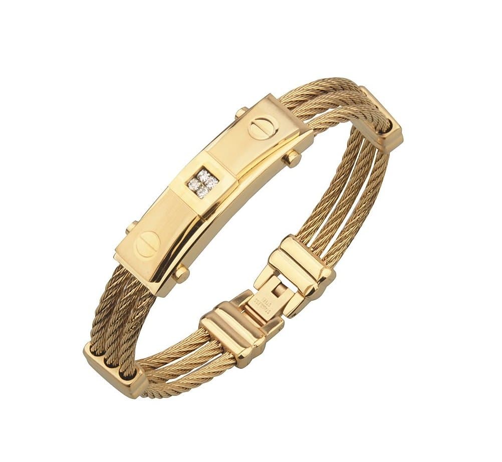 Pulsera de Titanium Enchapada en Oro 2018 Men Fashion Stainless Steel Wire Bracelets & Bangles For Men PL009