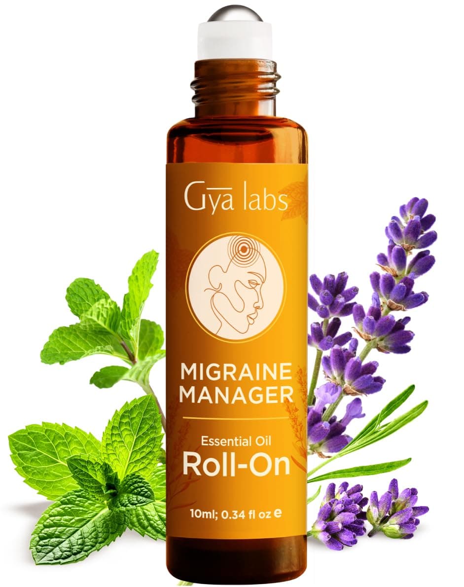 Gya Labs Migraine Relief Essential Oil Roll-On - Therapeutic Grade Aromatherapy with Peppermint & Lavender Oils for Sinus, Tension Headache & Migraine Relief (10ml)