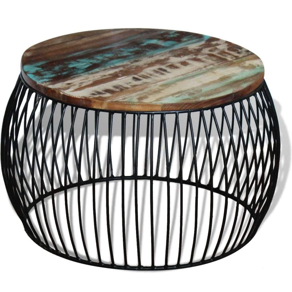 Tidyard Industrial Round Coffee Table Vintage End Table Living Room Furniture Solid Reclaimed Wood