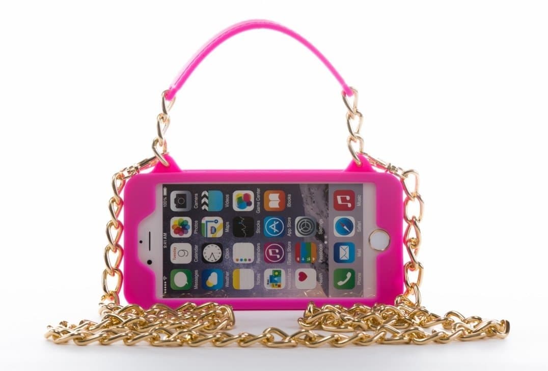 iPhone 6 Plus Case/iPhone 6s Plus Purse Case 5.5 inch Display pursecase Smartphone Case Wristlet Clutch and Crossbody Chain with Wallet Purse Case Bundle as seen on Shark Tank (Pink with Gold)