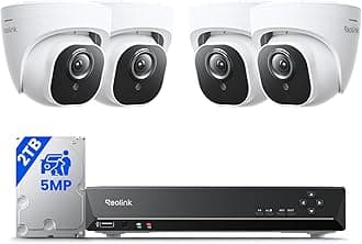 - Smart 5MP 8CH Home Security Camera System, 4pcs Wired PoE IP Cameras Outdoor with Person/Pet/Vehicle Detection, 4K 8CH NVR with 2TB HDD for 24-7 Recording, RLK8-520D4-5MP