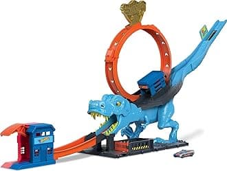Car Racing Track T-Rex Attack, Skill Game Through Accurate Timing and Aiming, with Looping Track, Car Toy, Toy from 4 Years, HNP77