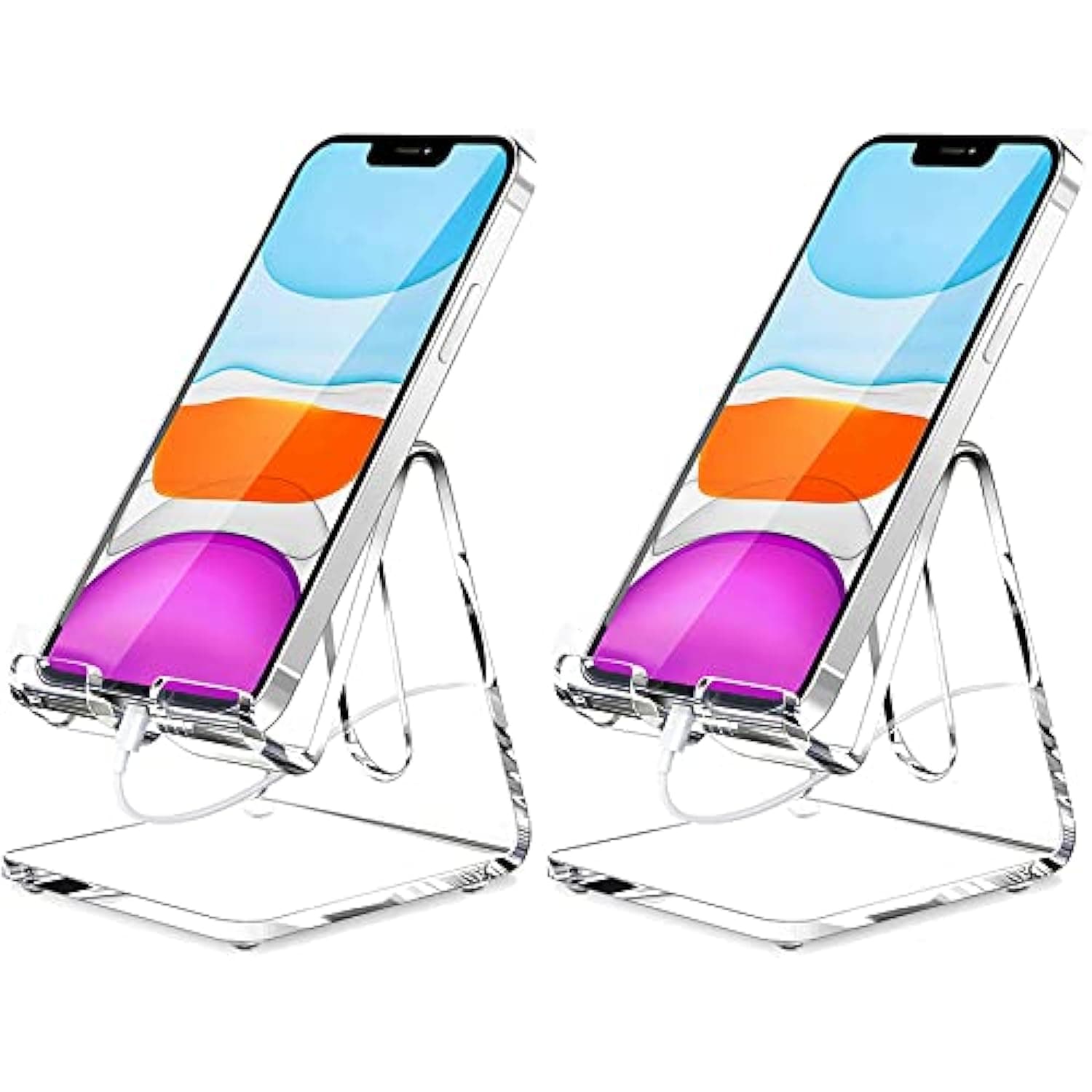 Crpich Acrylic Cell Phone Stand, Portable Phone Holder, Clear Phone Stand for Desk, Compatible with Phone16 15 14 13 12 Pro Max 11 Xr Plus SE, Switch, Android Smartphone, Pad, Desk Accessories, 2 Pack