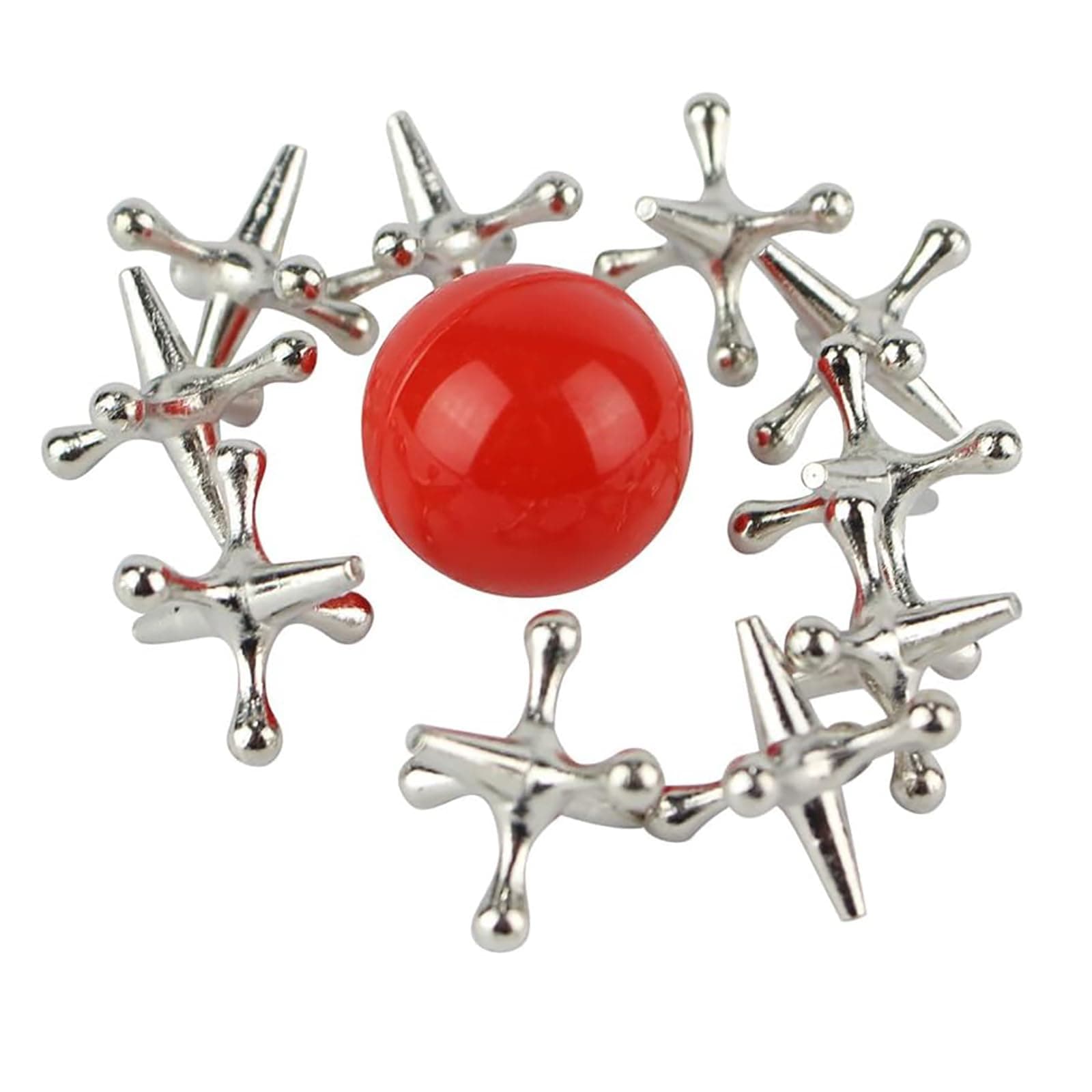 Jacks Game - Old School Jax Game with Red Rubber Bouncy Ball - Jacks Game with Ball Classic, Fun Game Gift of Jacks for Party Favor, Christmas Party - Kids, Adult, Vintage Retro Board Game