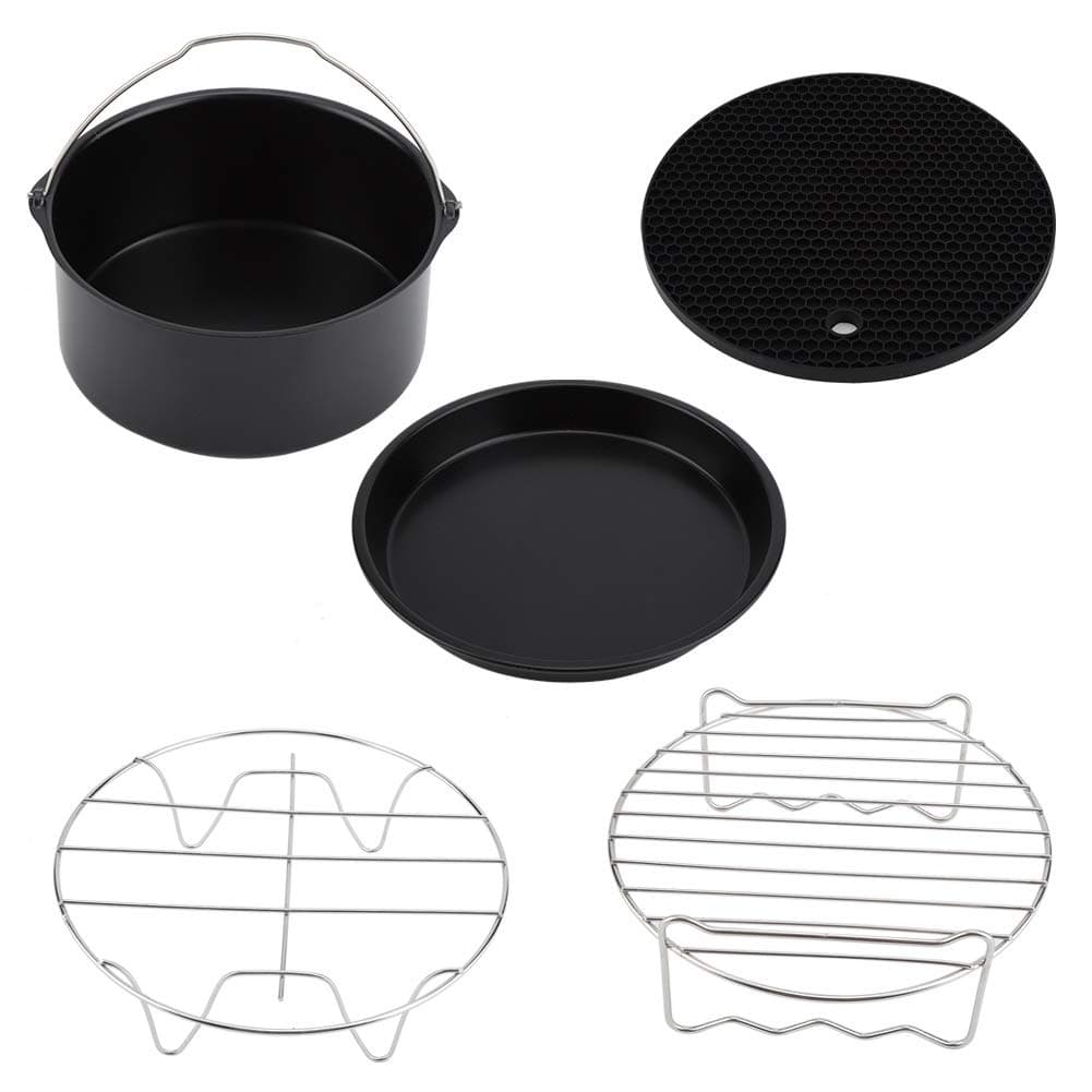 Air Fryer Accessories - 7Inch 5pcs/Set Air Fryer Accessories Kit Pizza Pan Cake Barrel Metal Holder Cooking Tools