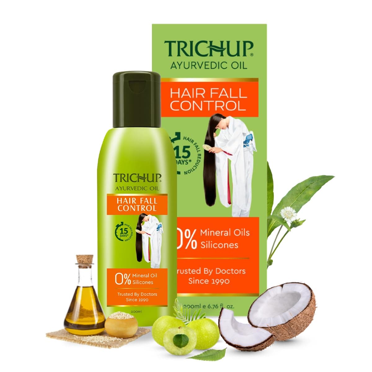 Trichup Hair Fall Control Hair Oil - Enriched Amla, Licorice & Bhringaraj - Repairs & Nourishes Damaged Hair (200ml)(Pack of 2)