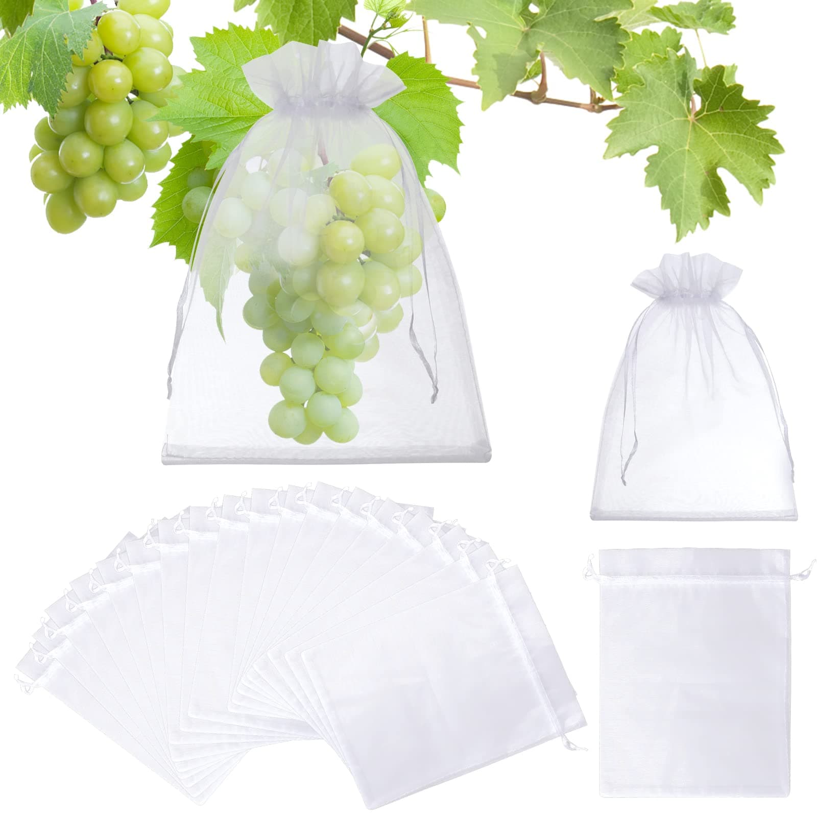 50 Pcs White Fruit Netting Bags - 6x9" Mesh Bags with Drawstring for Grapes, Mango, Veggies