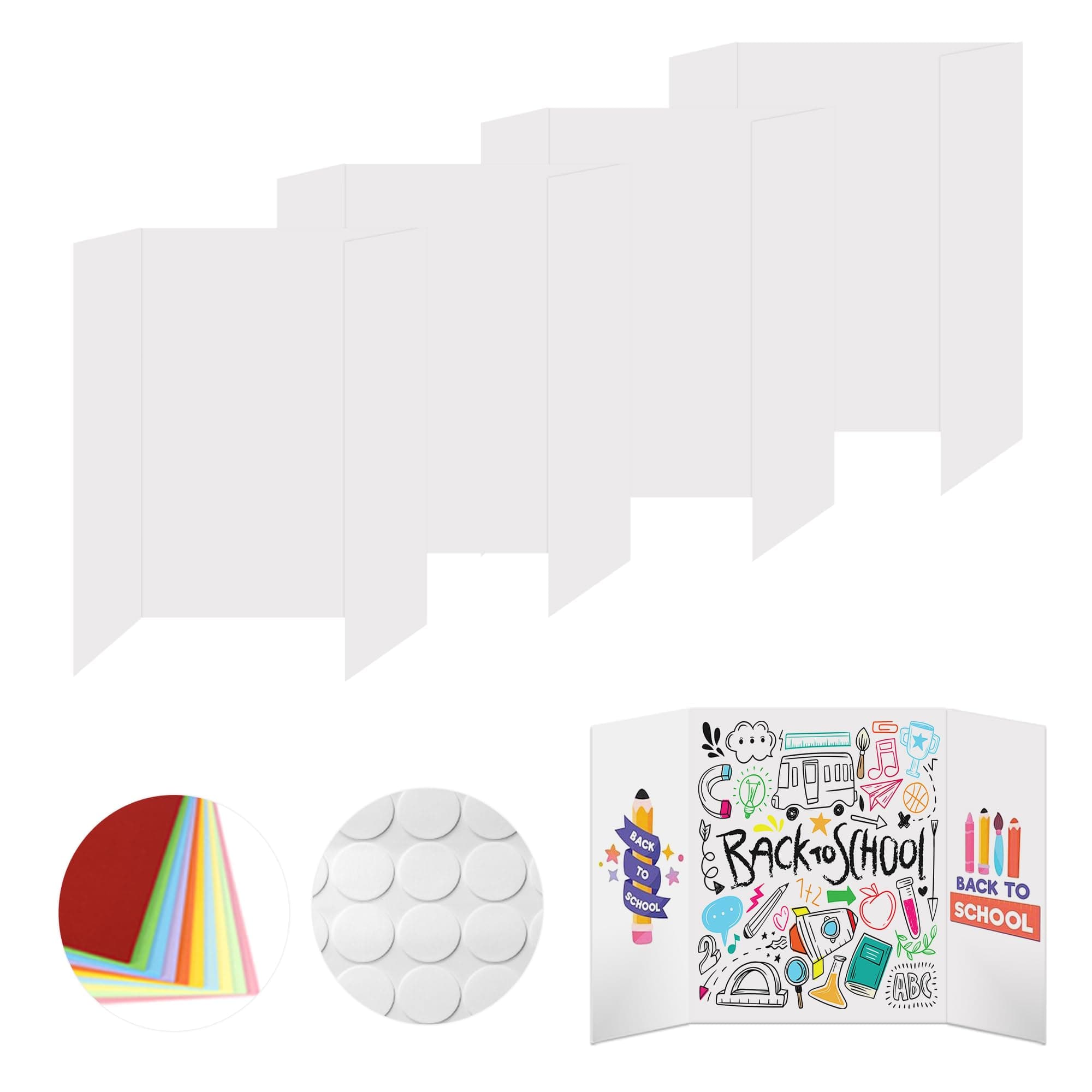 4 Pcs Tri-fold Poster Boards 48 x 36 inches White Display Boards can be Used for Presentations,Projects,Booths,Science Fairs,as Well as Offices,Poster Board with Double Sided Tapes and Cardboard