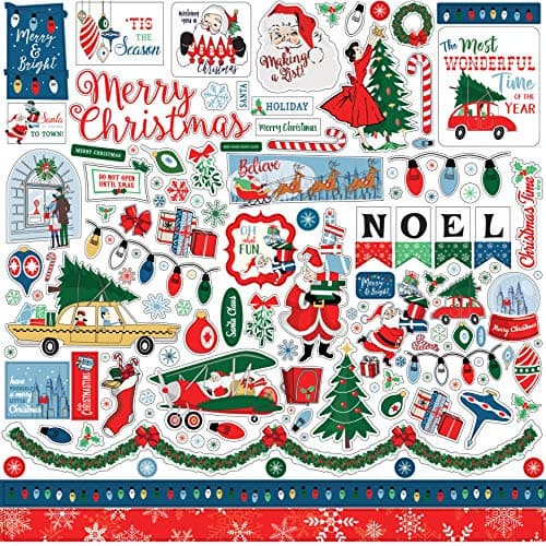 Carta Bella Paper Company Merry Christmas Element sticker, red,green, navy, blue