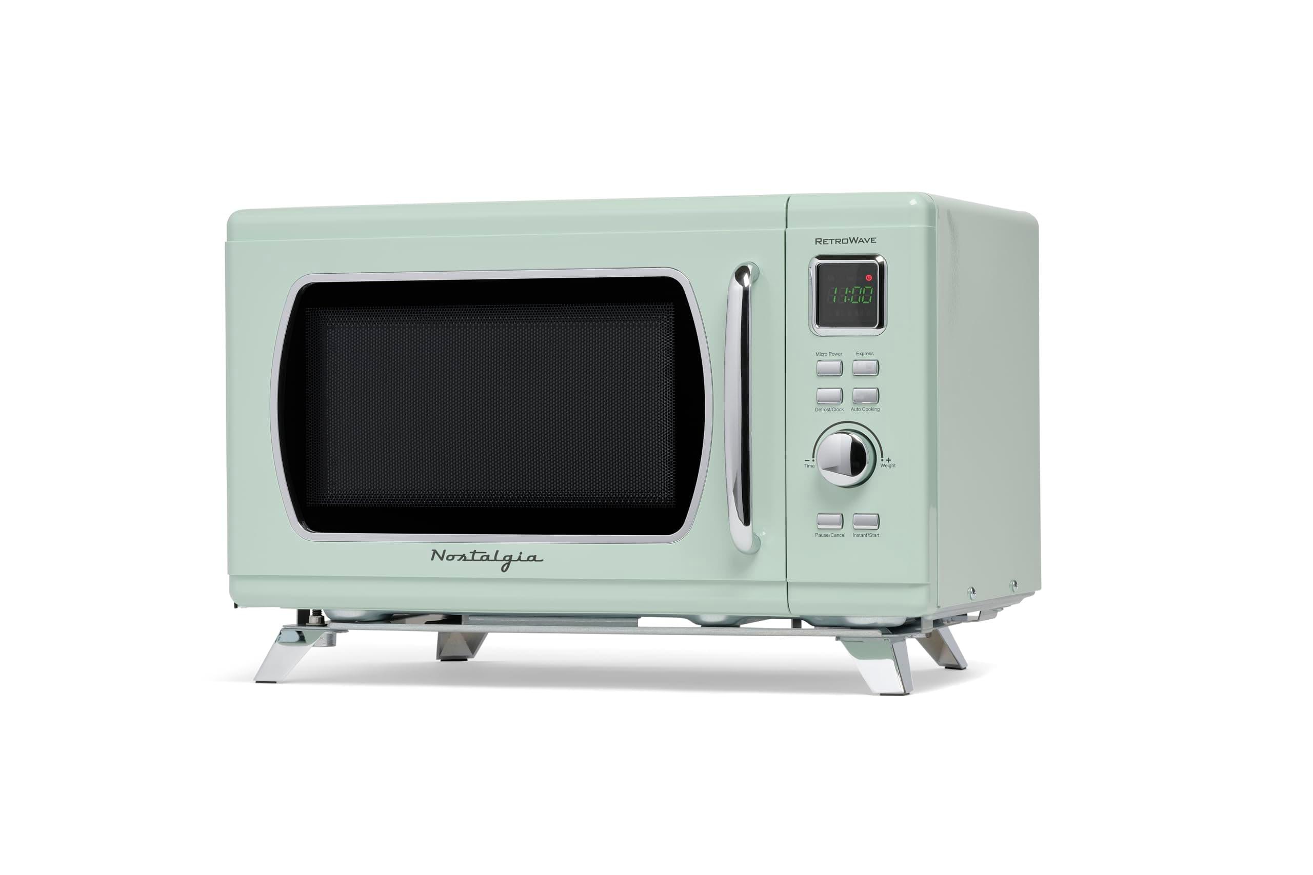 Nostalgia MCMO9FTSG Mid-Century Retro 0.9 Cu. Ft. 900-Watt Countertop Microwave Oven with LED Display, 5 Power Levels, 8 Cook Settings, Seafoam Green
