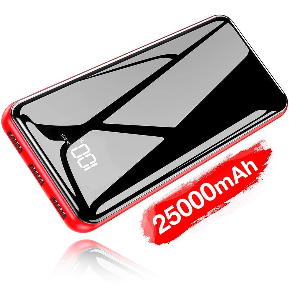 Gnceei Portable Charger Power Bank 25000mAh - High Capacity with LCD Digital Display,3 USB Output & Dual Input External Battery Pack Compatible with Smart Phones,Android Phone,Tablet and More, Red (ExpressE1-N9)