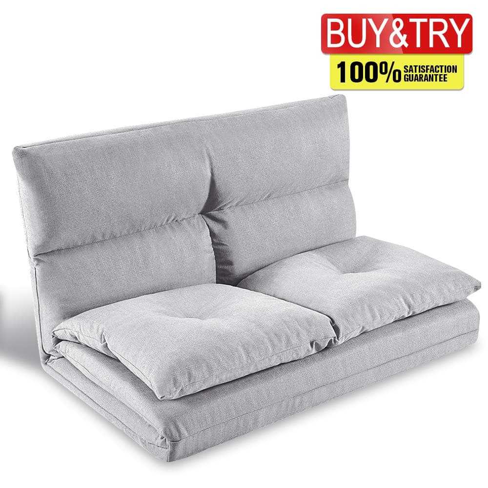 Hooseng Fabric Folding, Love Seat Adustable Chaise Lounge Lazy Sofas Gaming Chair Floor Couch for Living Room and Bedroom, Gray
