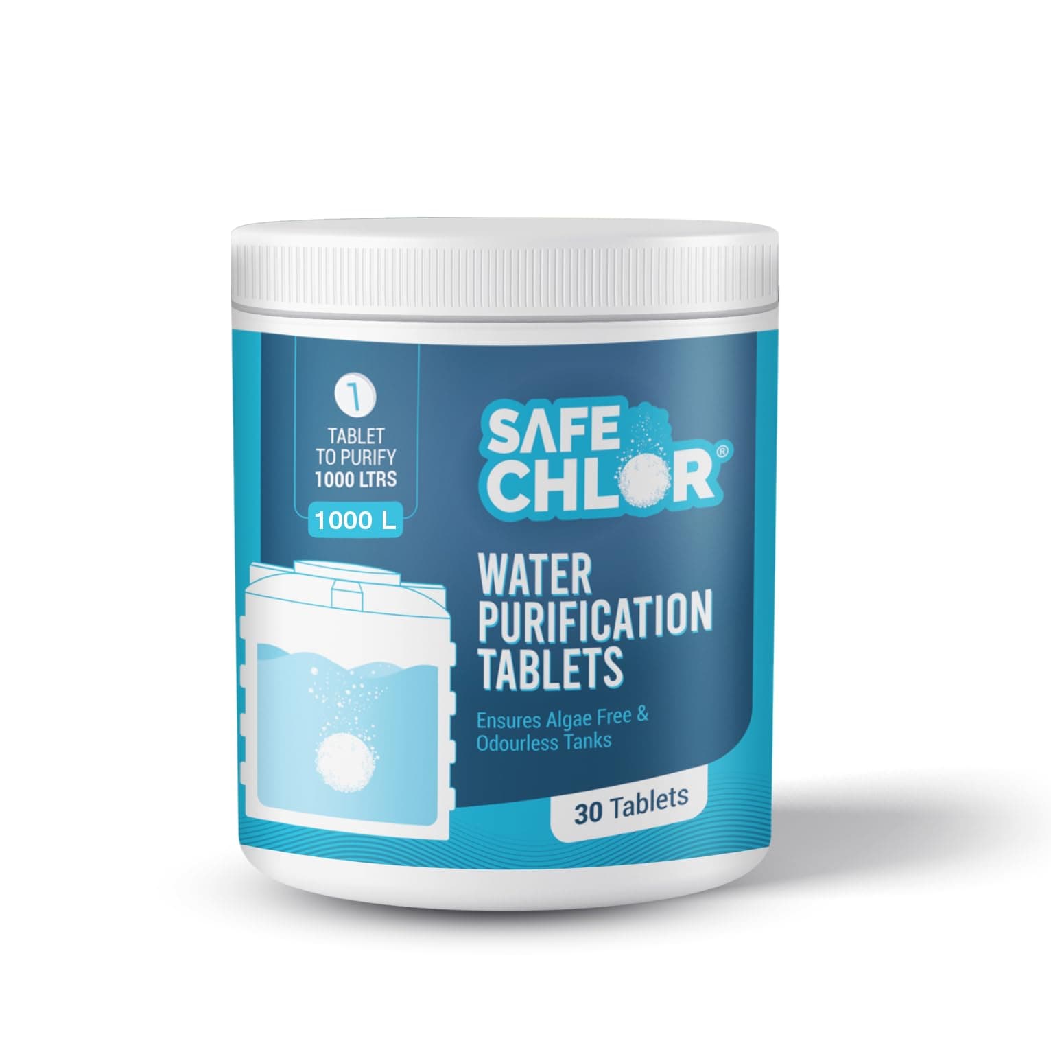 Tab 1000 | Chlorine Tablets for Water Tank of 1000 Ltrs | Water Purification Tablets for Overhead, Underground Water Tanks | Stable Chlorine | 30 Tablets Economy Pack for Total 30000 Ltrs