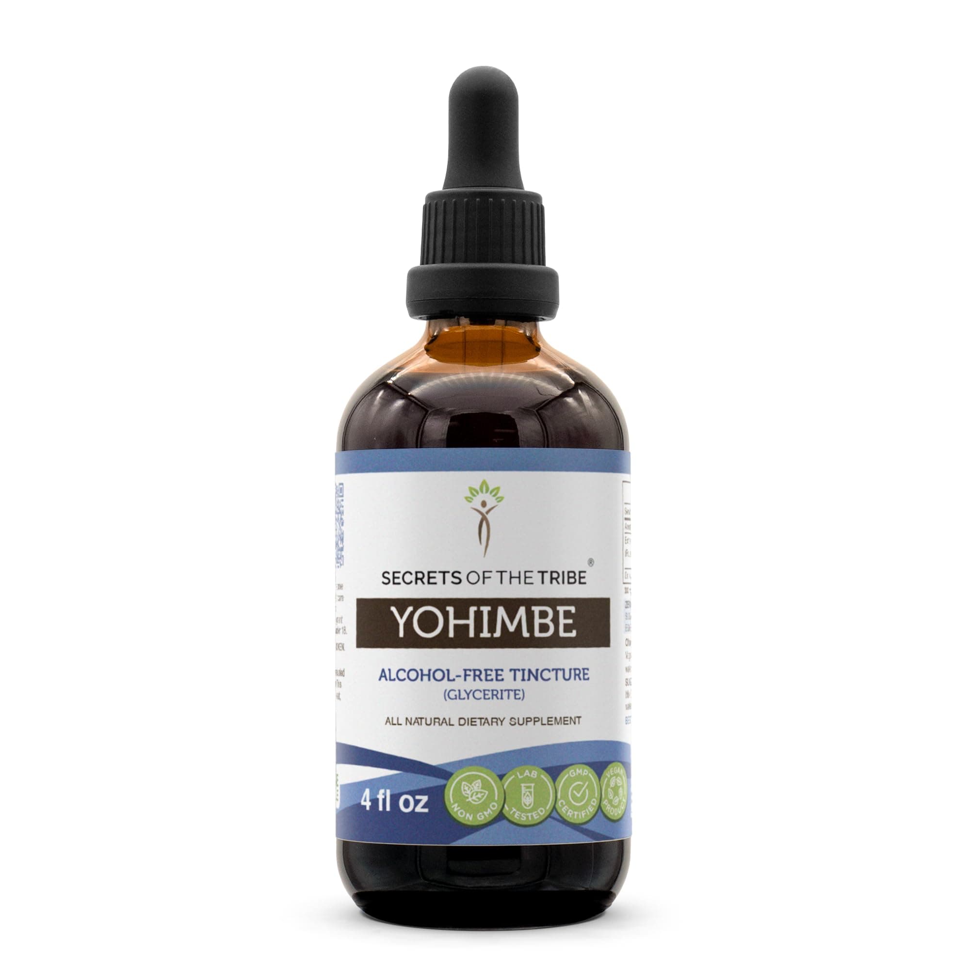 Secrets of the Tribe Yohimbe Alcohol-Free Liquid Extract, Wildcrafted Pausinystalia yohimbe Dried Bark (4 FL OZ)