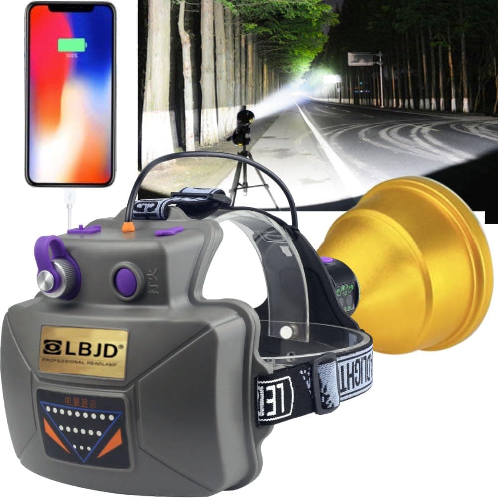 Hunting Headlamp for Adults, LED Super Bright Headlamps with Back Battery Pack, Wide Spot Beam, Charge for Cell Phone, for Power Outages, Camping, Emergency