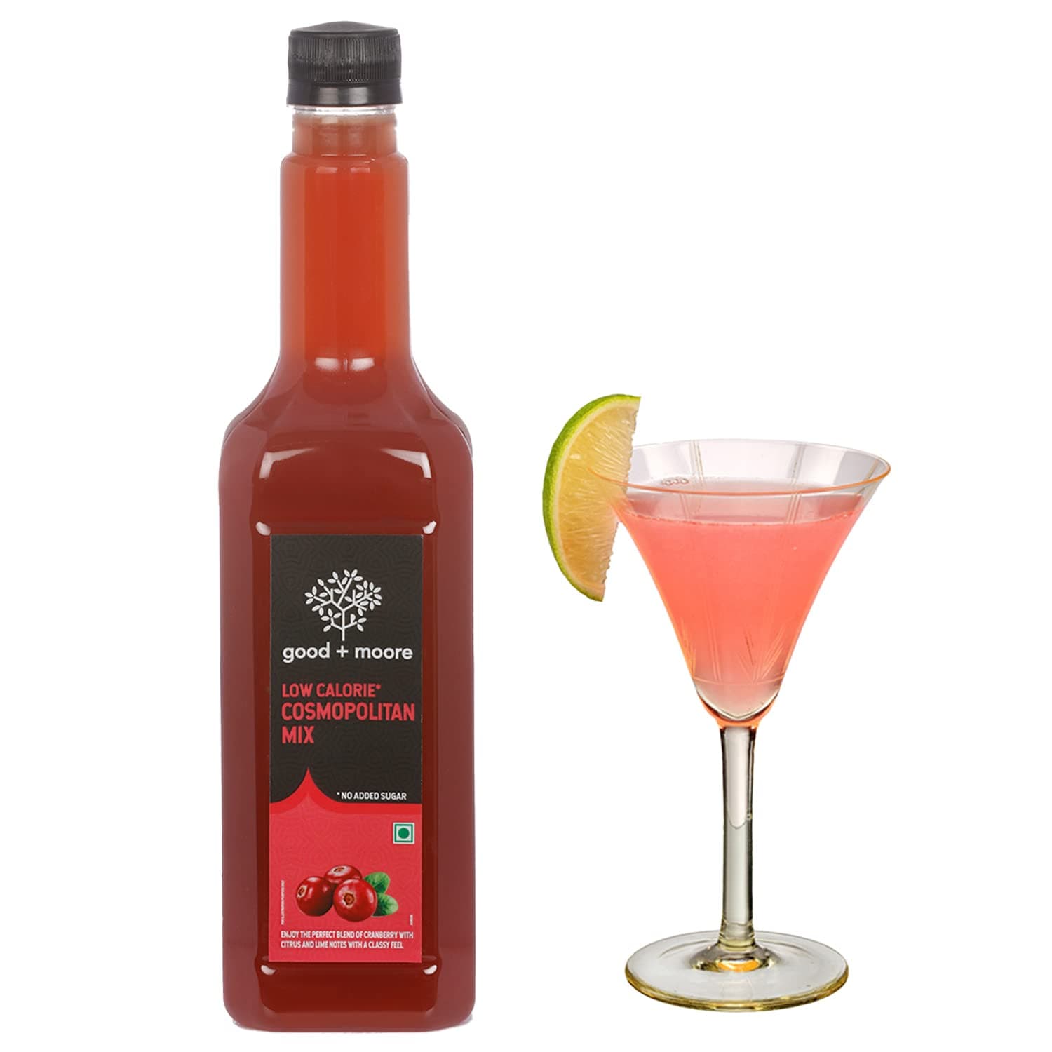GOOD&MOORE Low Calorie Cosmopolitan Syrup | For Cocktail, Mocktail, Sodas, Cice-Teas And More | Upto 98% Less Calories | Concentrated Syrup | Ready To Mix | Premium Syrup | 750Ml