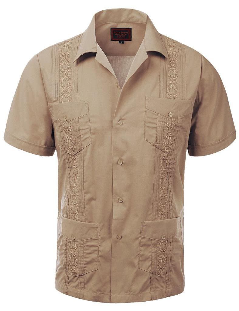 vkwear Guayabera Men's Cuban Beach Wedding Short Sleeve Button-up Casual Dress Shirt