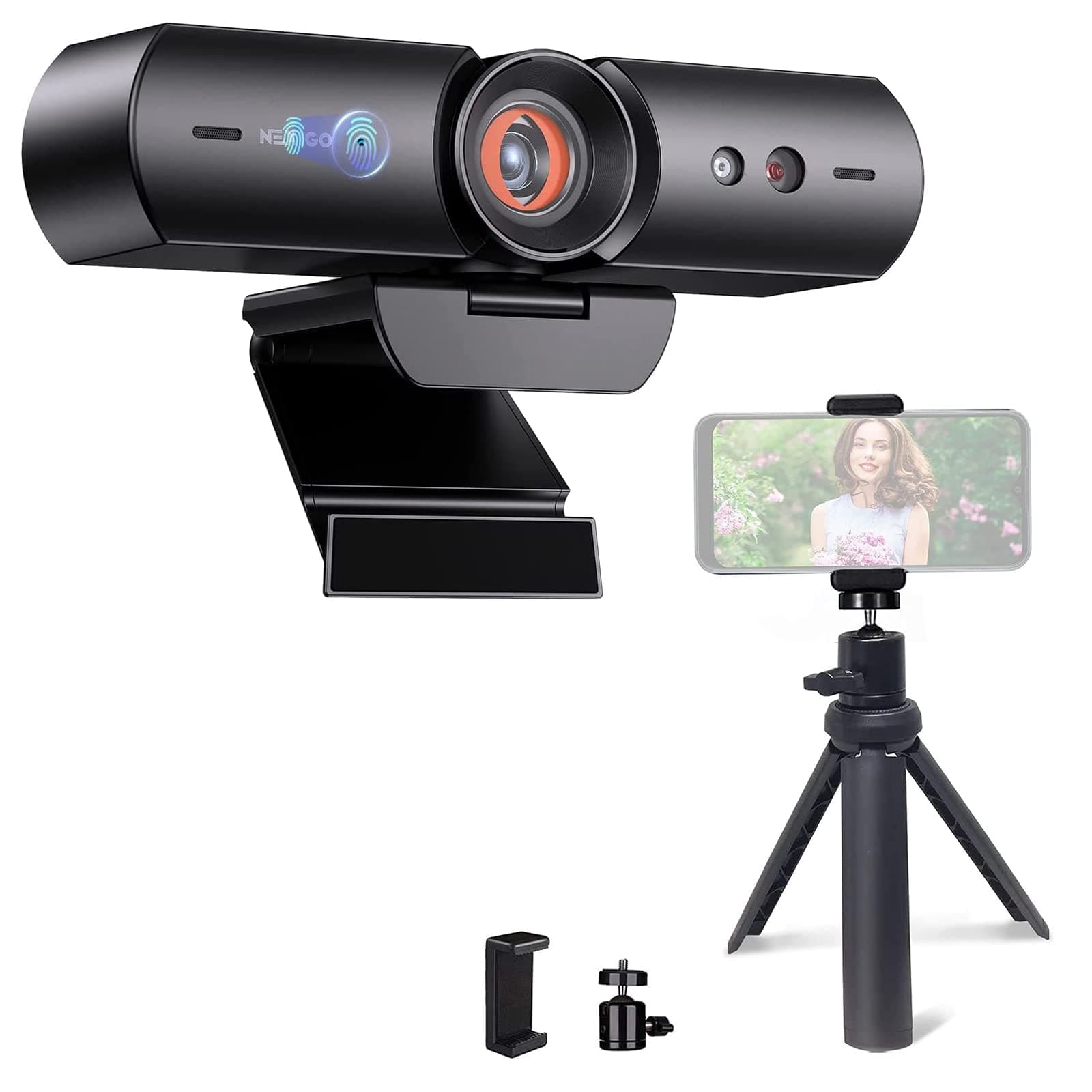 NexiGo 1080P Webcam Kits, N930w HelloCam with Windows Hello, True Privacy, Automatic Electronic Shutter, Computer Camera, Lightweight Mini Tripod, for Zoom/Skype/Teams