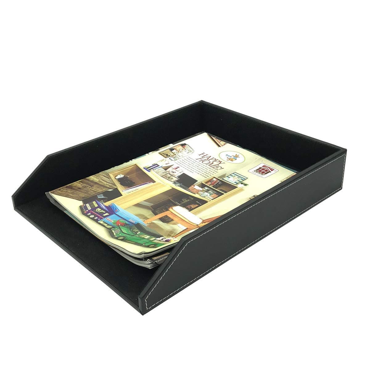 Thipoten PU Leather Letter Tray - Desk File Document Organizer Holder Sorter (Black)