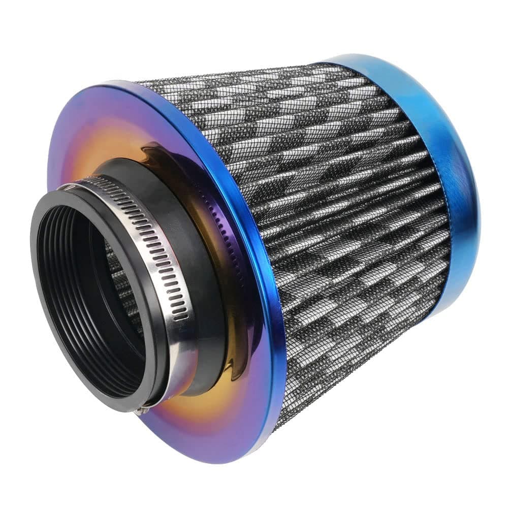 Cold Air Intake Filter, High Performance, Washable Filter, Clamp-On Replacement Air Filter, Flange Diameter 3inch/76mm Carbon Fiber Pattern
