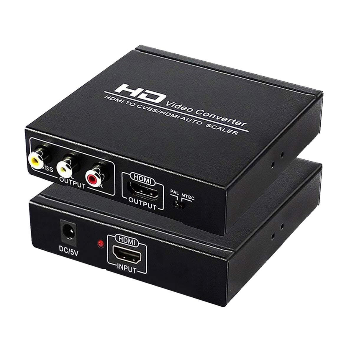 HDMI to RCA and AV 3RCA Converter Adapter, Support 1080P, PAL, NTSC for HD TV and Older TV (Black, Iron Shell)